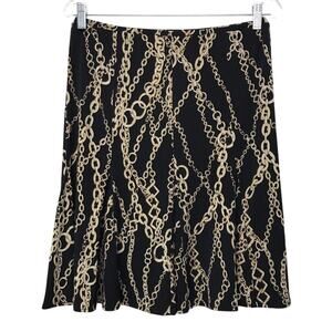 SLB Skirt Womens Medium Petite  Gold Chain Novelty Print A Line Black Brown